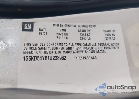 2001 Cadillac Deville Standard из США, поврежденный, VIN 1G6KD54Y81U238962